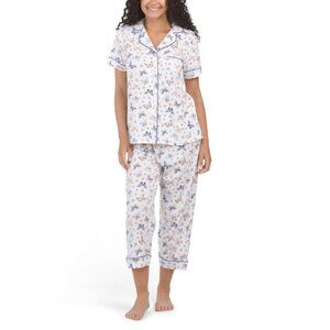 POPPY & CLAY White Cotton Be Natural Butterfly Top And Capri Pants Pajama Set